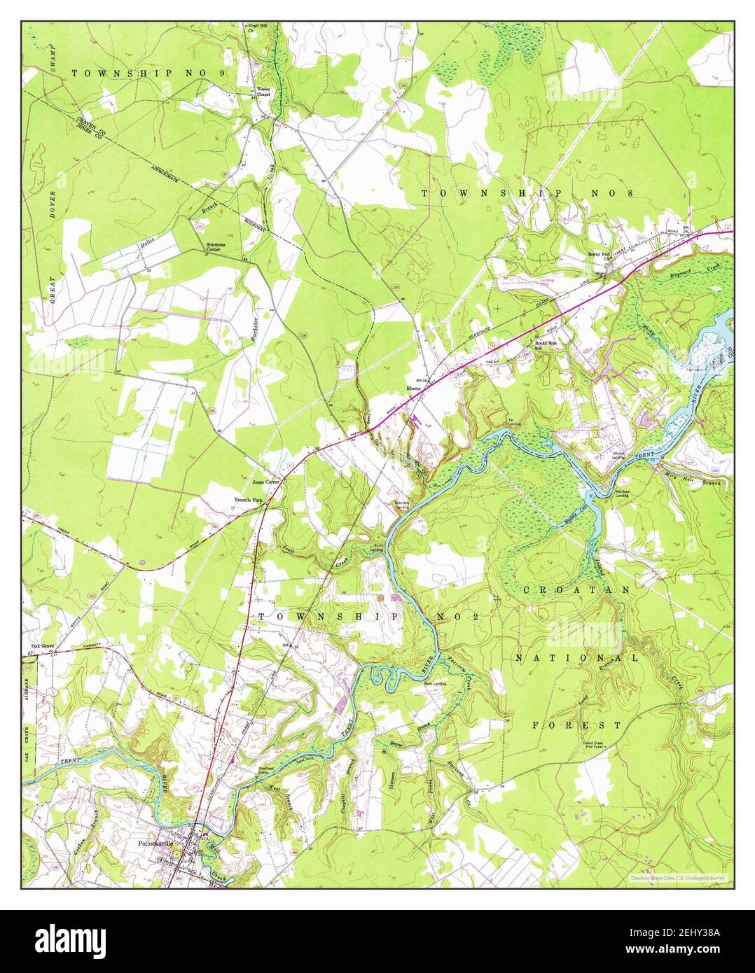Pollocksville, North Carolina, map 1950, 124000, United States of America by Timeless Maps