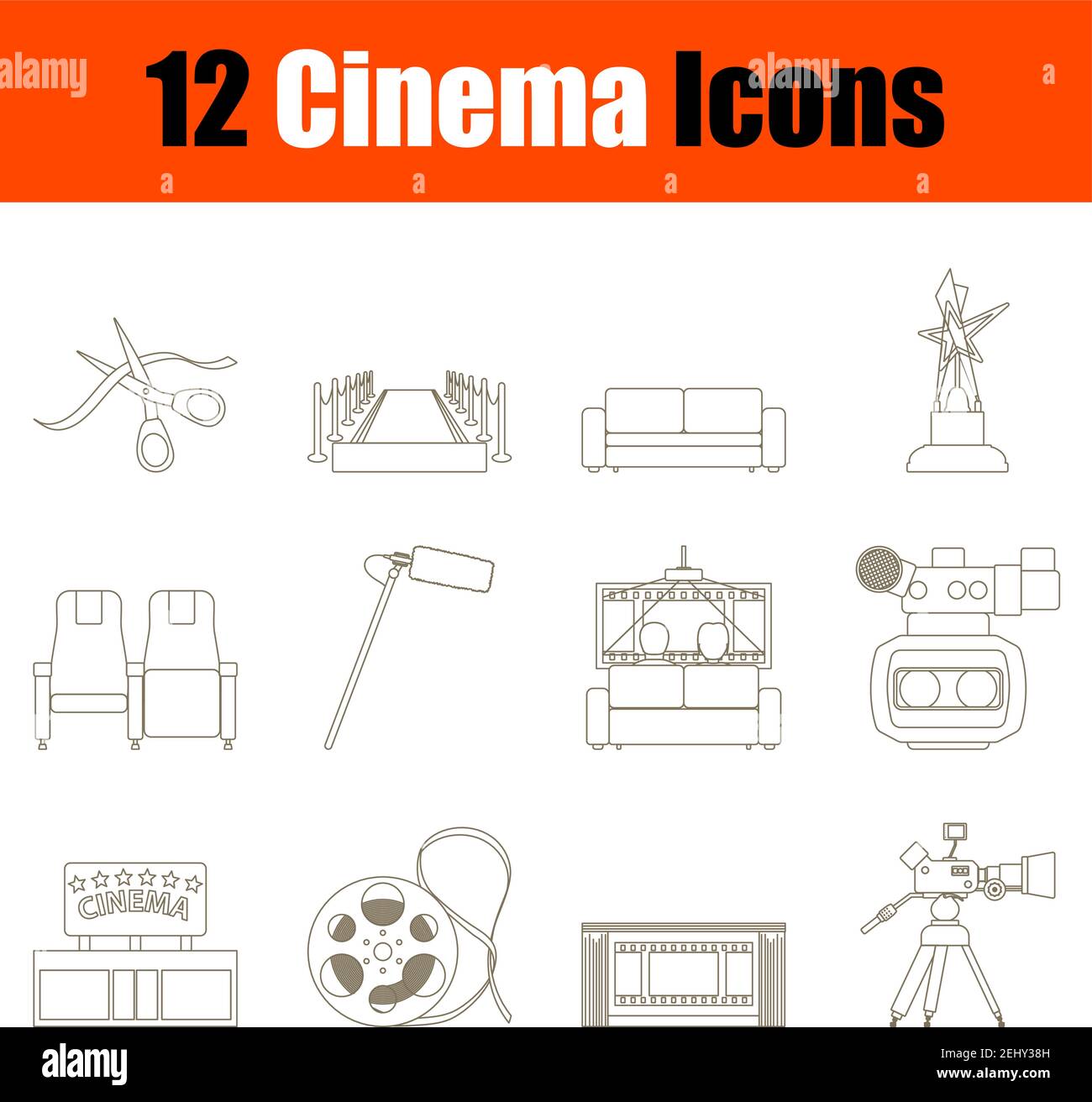 Cinema Icon Set. Thin Editable Stroke Line Without Filling Design. Vector Illustration. Stock Vector