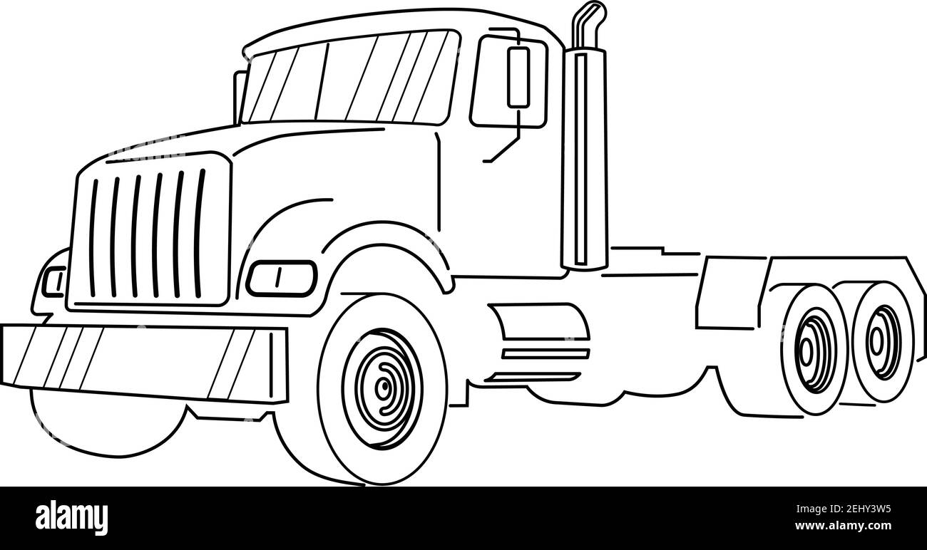 Semi truck. Vector Outline Lorry. White blank template for truck, semi-trailer for advertising, for coloring book. Stock Vector