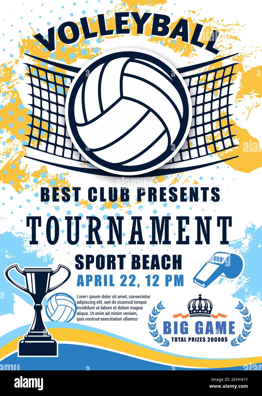 Volleyball sport match tournament poster. Vector volleyball championship sport cup competition and victory cup on halftone background Stock Vector Image & Art - Alamy