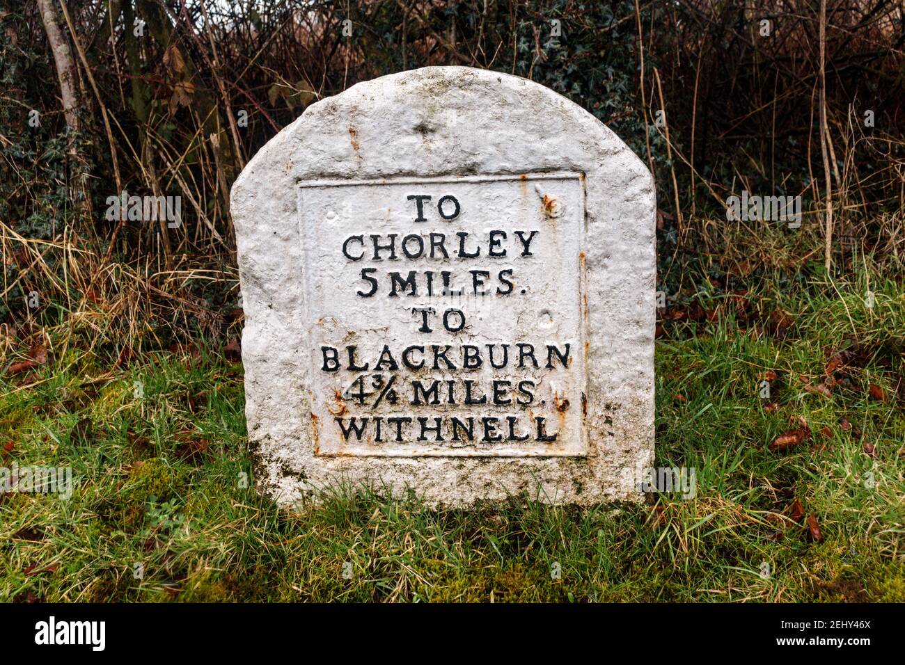 Milestone on the A674 at Withnell, Lancashire Stock Photo - Alamy