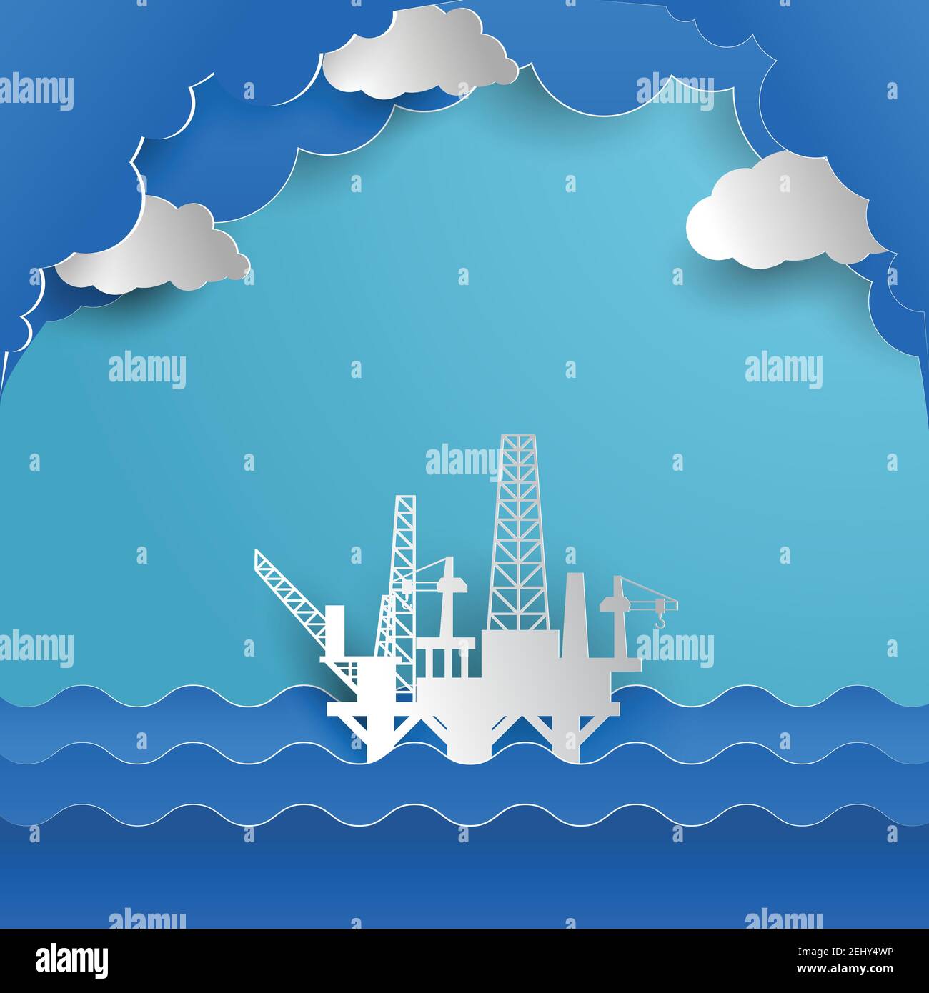 drilling rig for oil production platform in offshore paper art. vector illustration Stock Vector