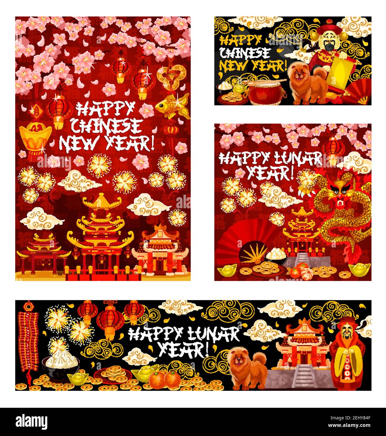 Chinese new year ornaments greeting banners Vector Image
