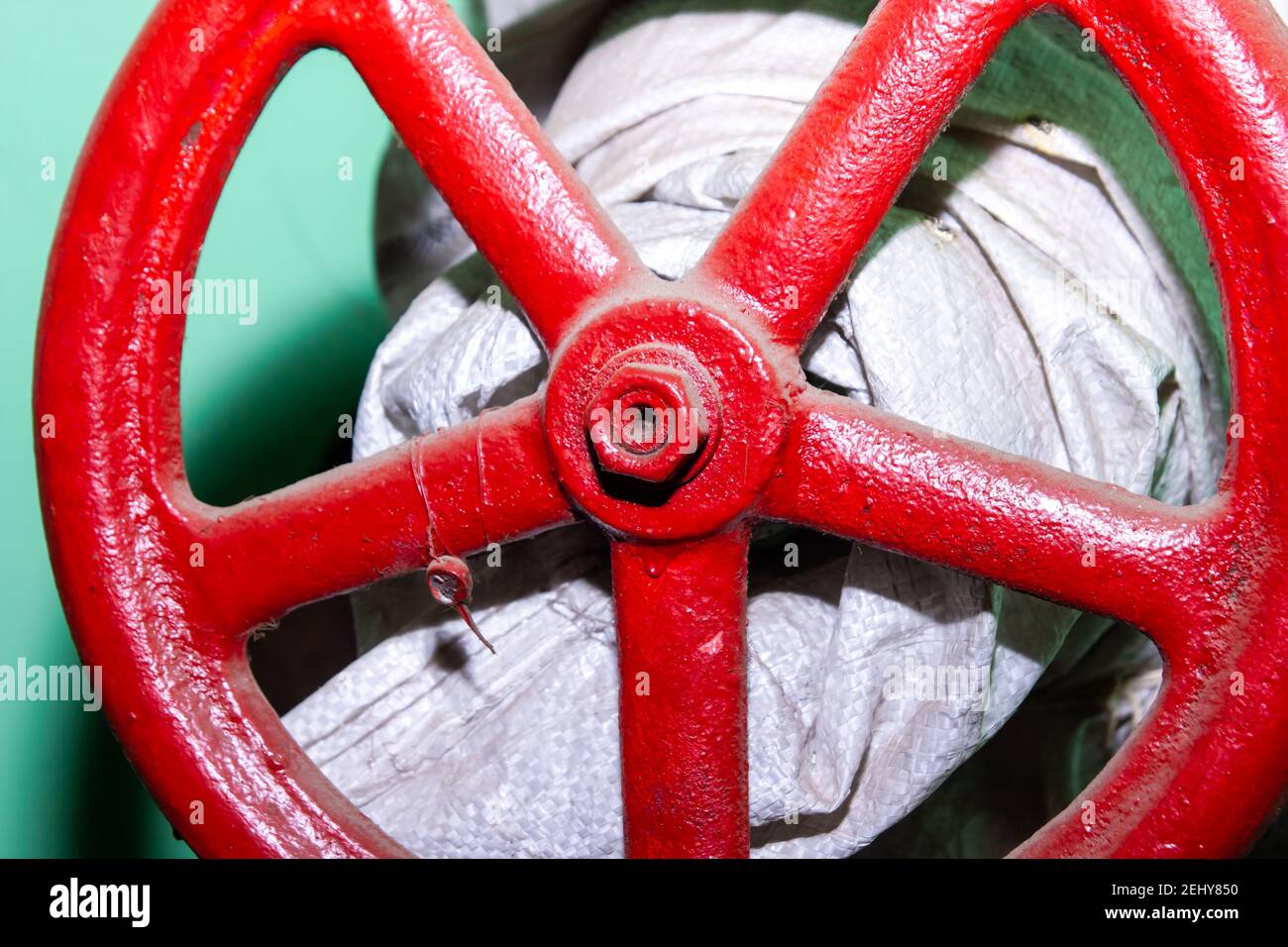 red water valve, red valve wheel Stock Photo