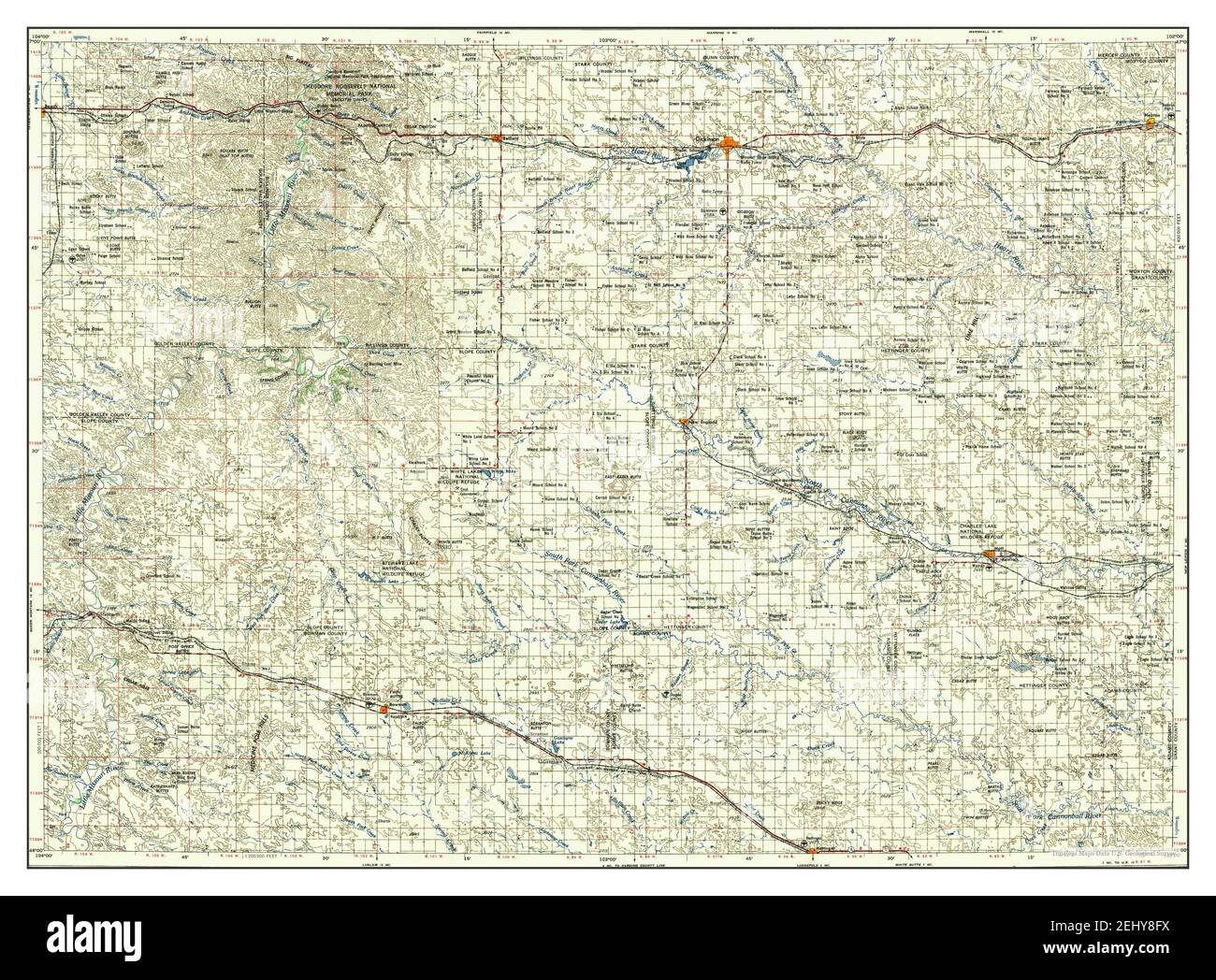 Dickinson, North Dakota, map 1957, 1250000, United States of America by Timeless Maps, data U.S