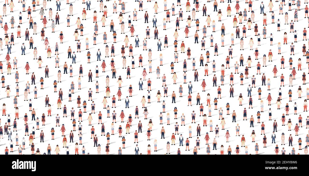 Crowd different people seamless background. Large group of citizen in flat style with shadows. Vector illustration Stock Vector