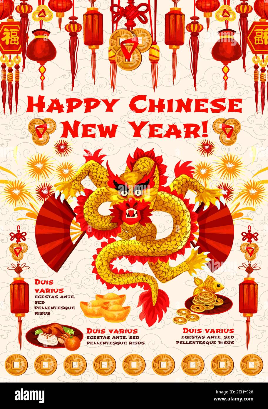 Chinese New Year festive banner with Oriental Spring Festival dragon