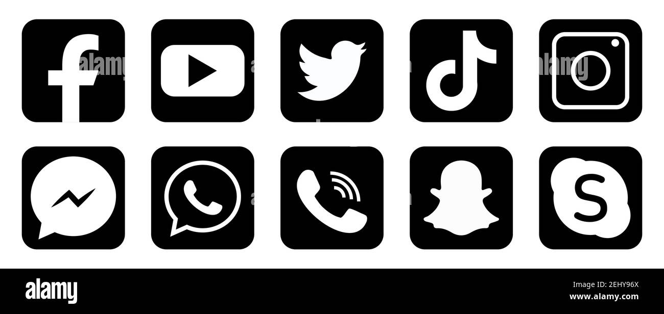 Collection of popular social media logo in black and white color ...