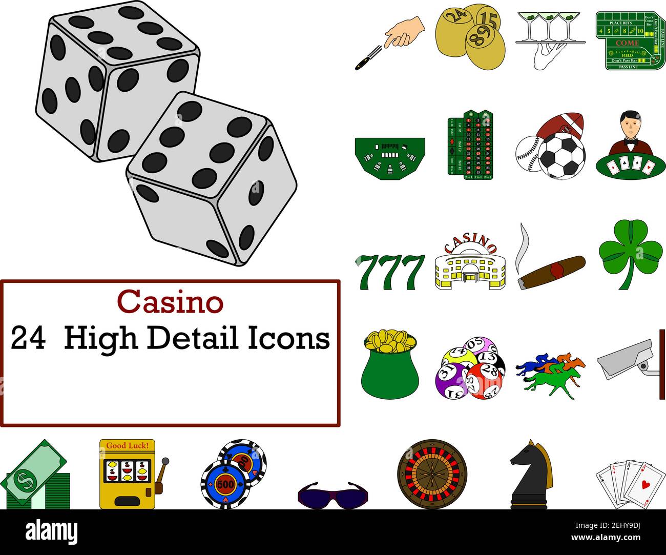 Casino Icon Set. Flat Color Outline Design With Editable Stroke. Vector ...