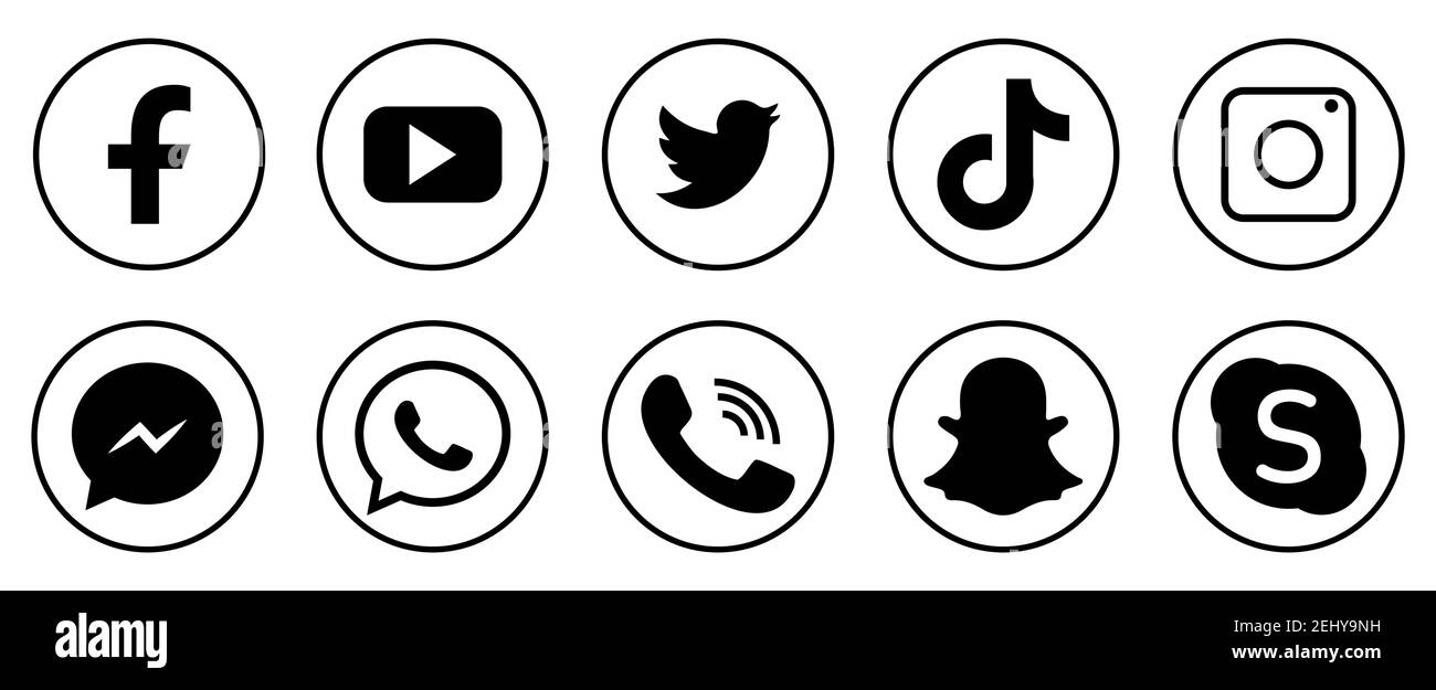 Social Media Icons Set Black Colored Icon Set Illustration Facebook Twitter Instagram Youtube Snapchat Whatsap Viber Skype Tiktok Stock Vector Image Art Alamy