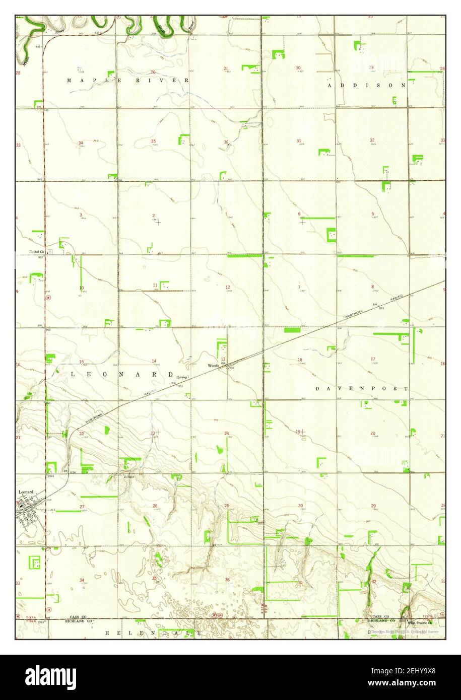 Leonard, North Dakota, map 1959, 124000, United States of America by