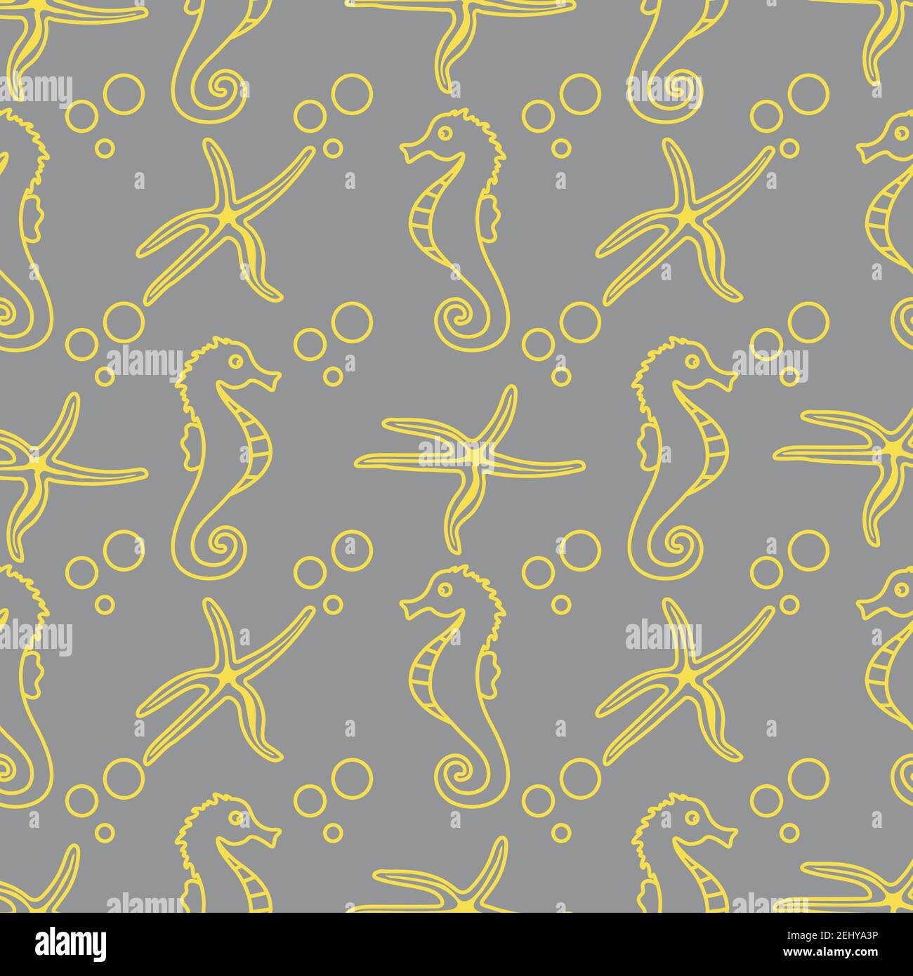 Vector seamless pattern with sea horses, starfish and bubbles. Marine ...