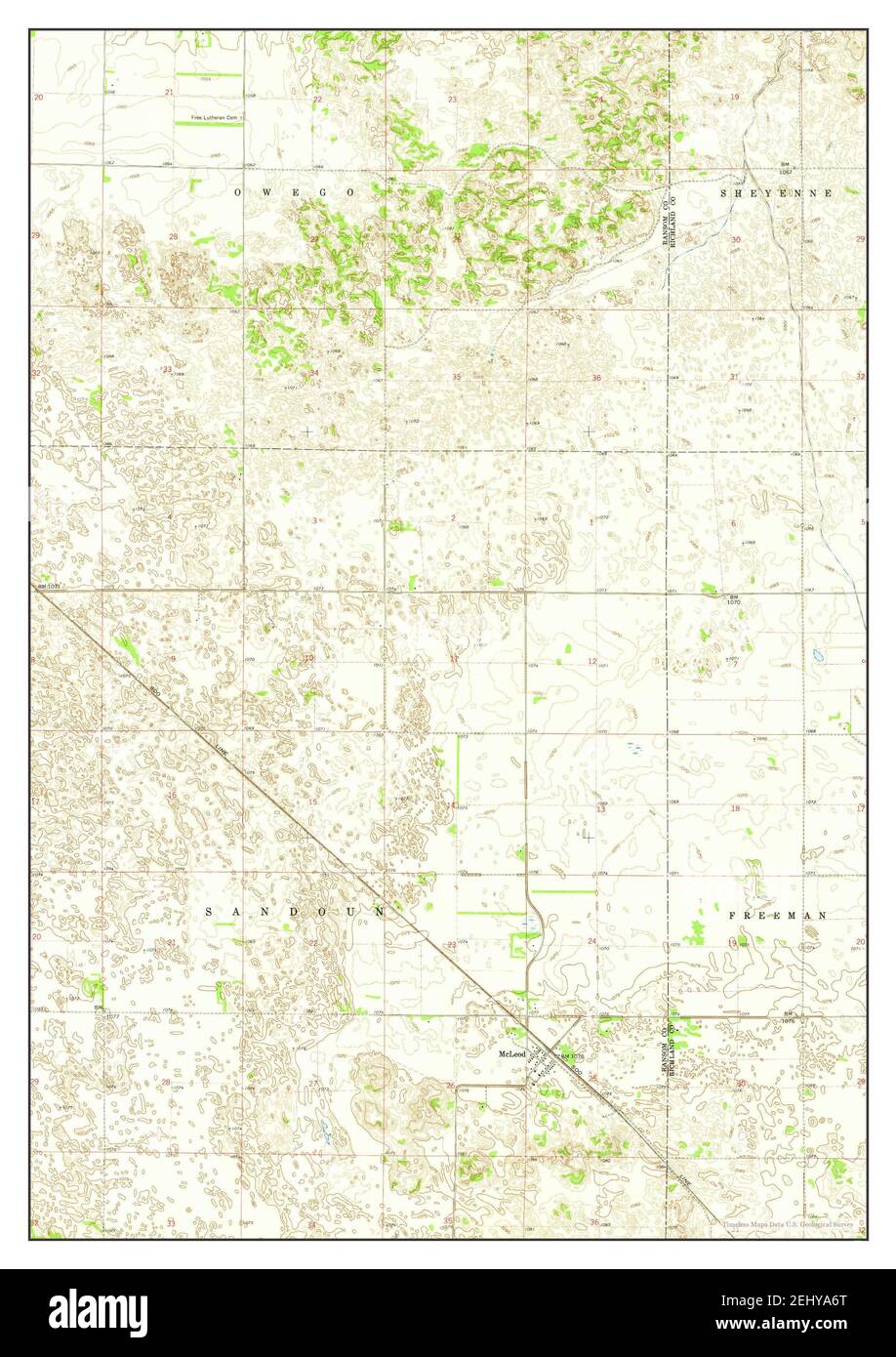 McLeod, North Dakota, map 1961, 124000, United States of America by