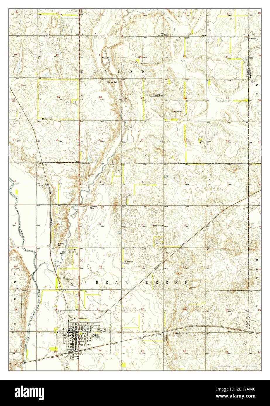 Oakes, North Dakota, map 1952, 124000, United States of America by