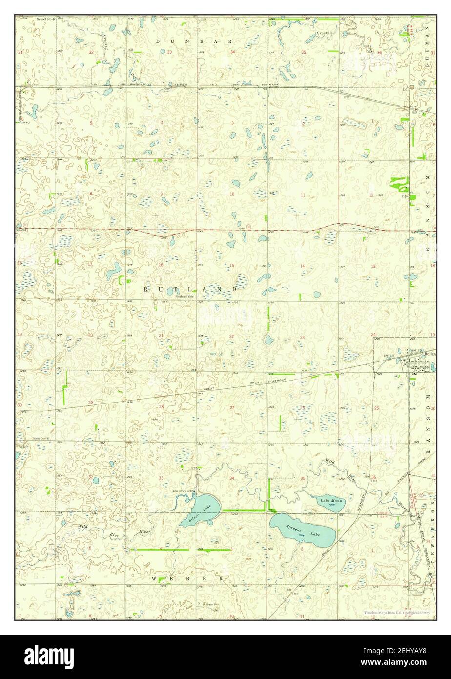 Rutland, North Dakota, map 1958, 124000, United States of America by
