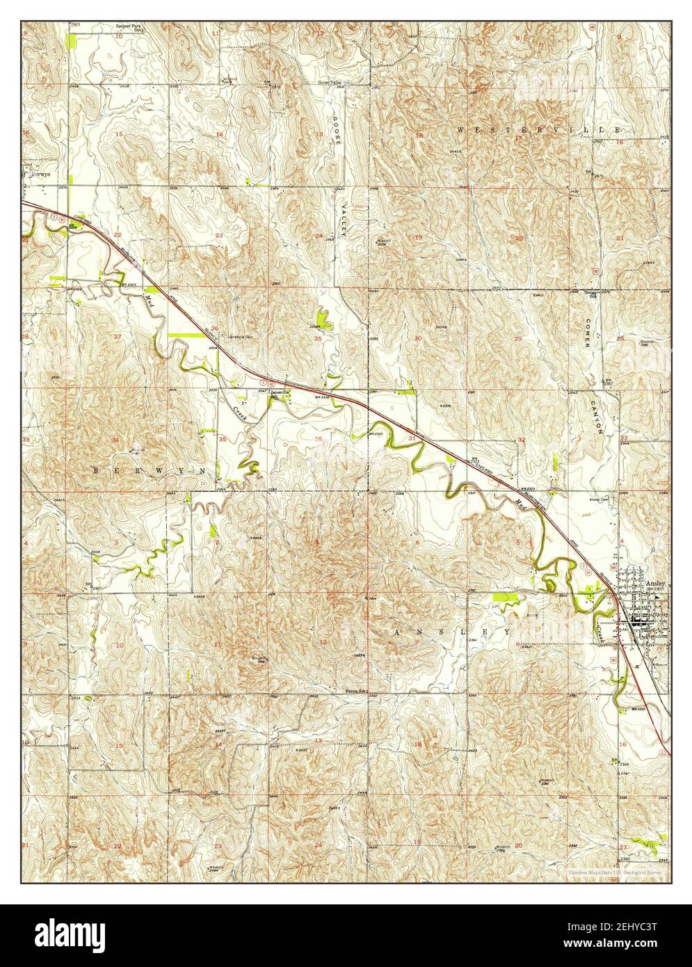 Ansley, Nebraska, map 1951, 1:24000, United States of America by Timeless Maps, data U.S. Geological Survey Stock Photo