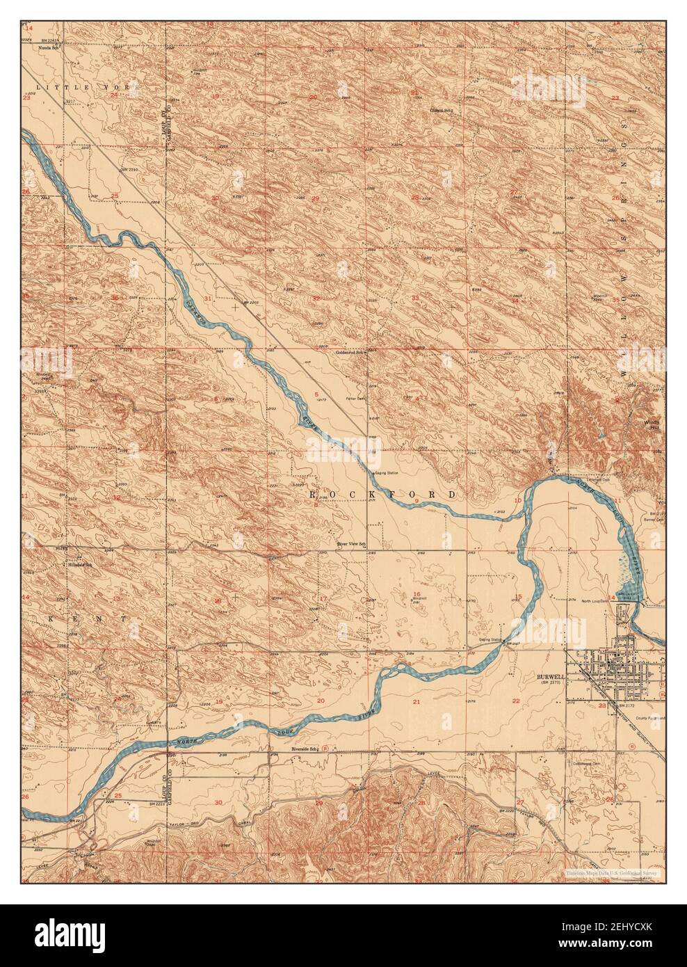 Burwell, Nebraska, map 1952, 1:24000, United States of America by Timeless Maps, data U.S. Geological Survey Stock Photo
