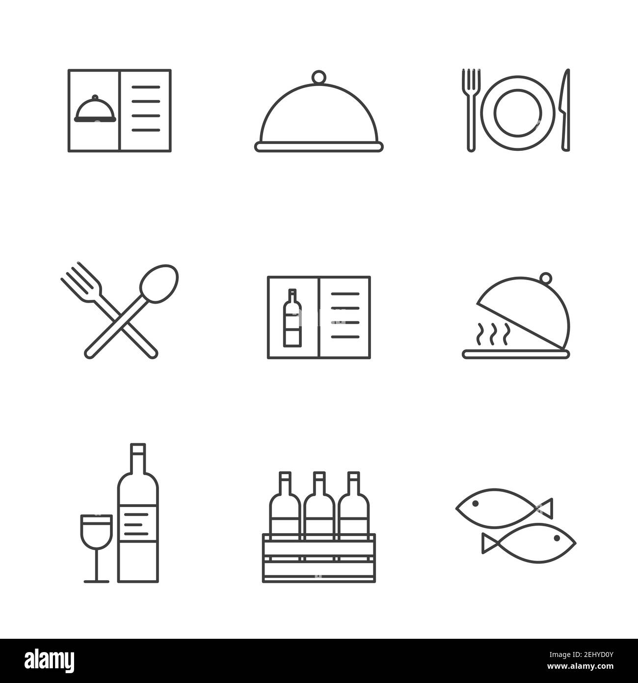 Set of Simple restaurant utensils icon in trendy line style isolated on white background for web apps and mobile concept. Vector Illustration. EPS10 Stock Vector