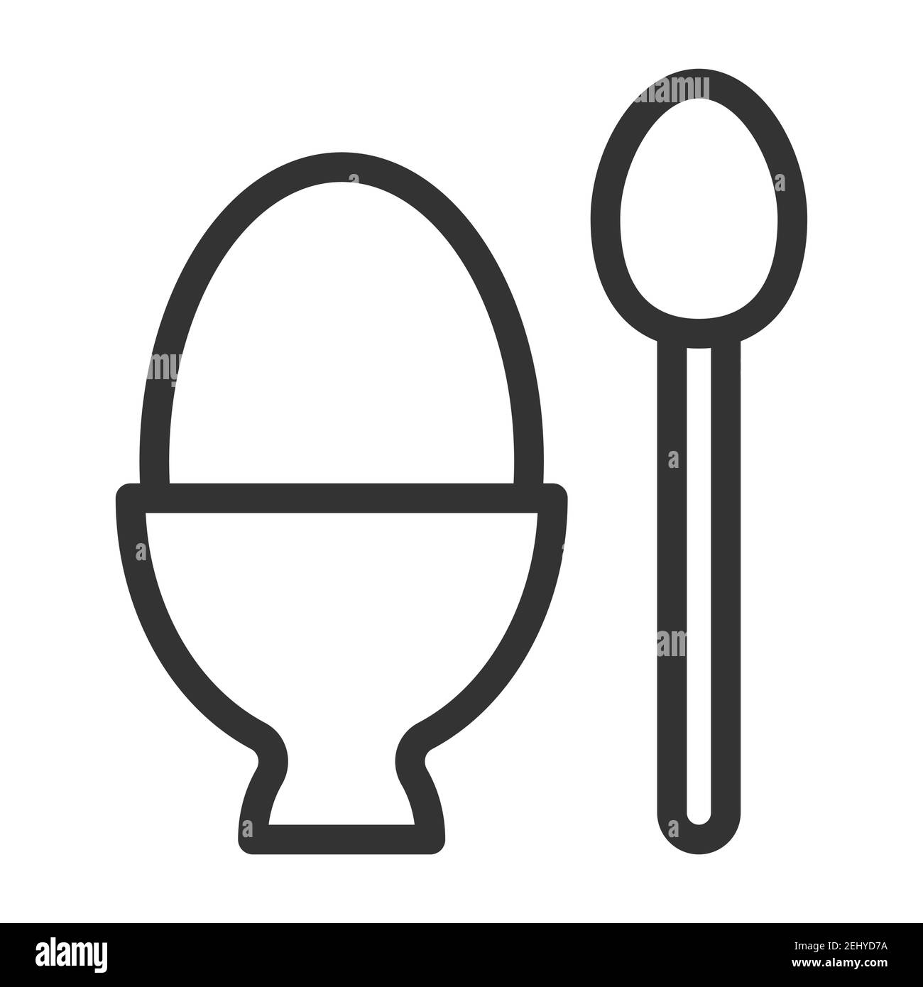 Crumpled egg in plate and spoon. Simple food icon in trendy line style isolated on white background for web apps and mobile concept. Vector Illustrati Stock Vector