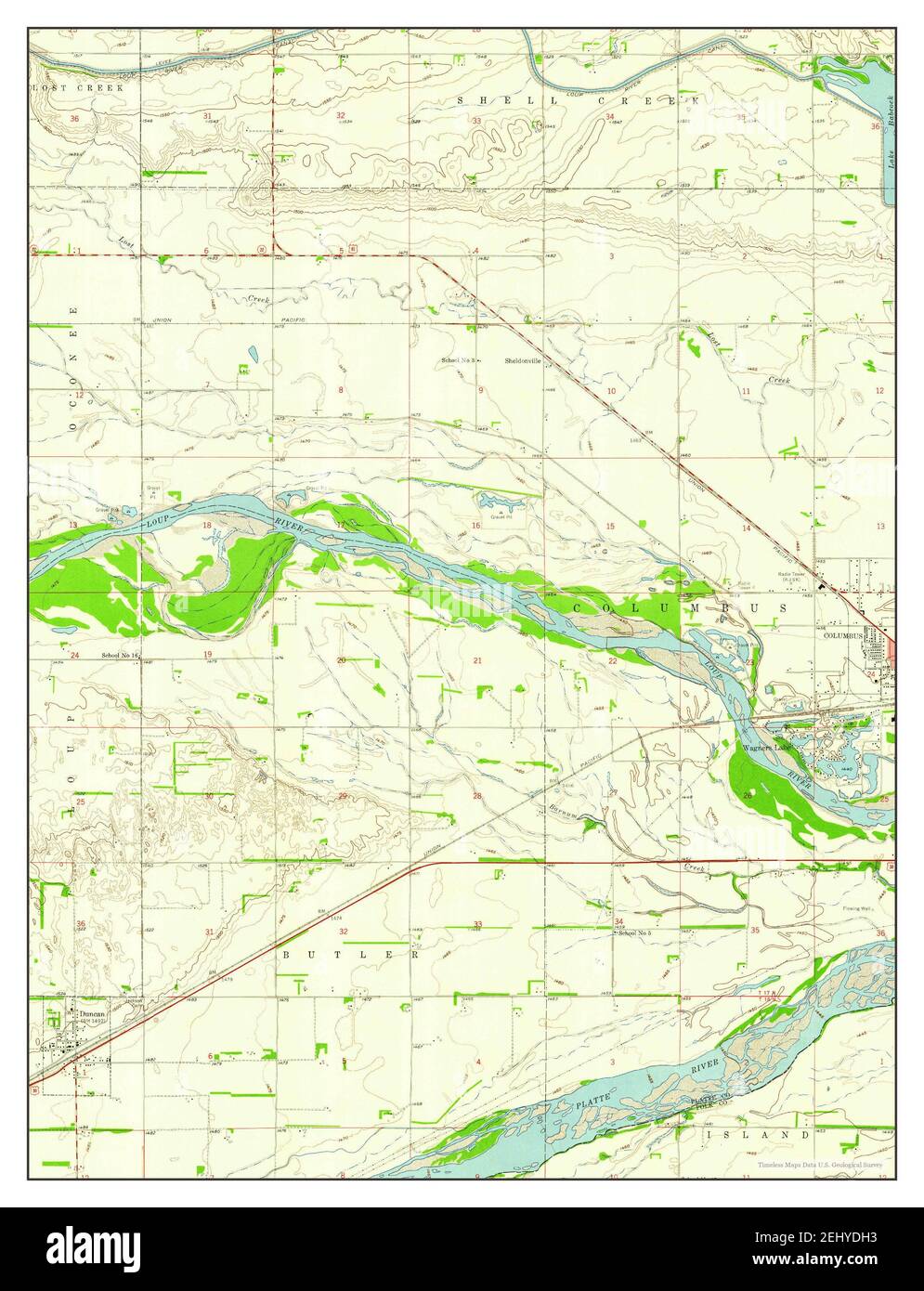 Duncan, Nebraska, map 1958, 124000, United States of America by