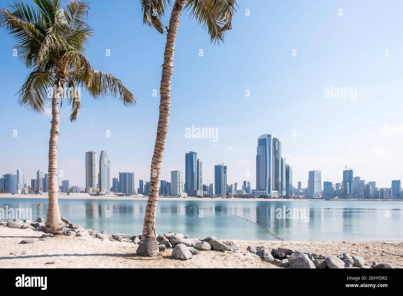 Al Mamzar Beach, Dubai, United Arab Emirates. Stock Photo