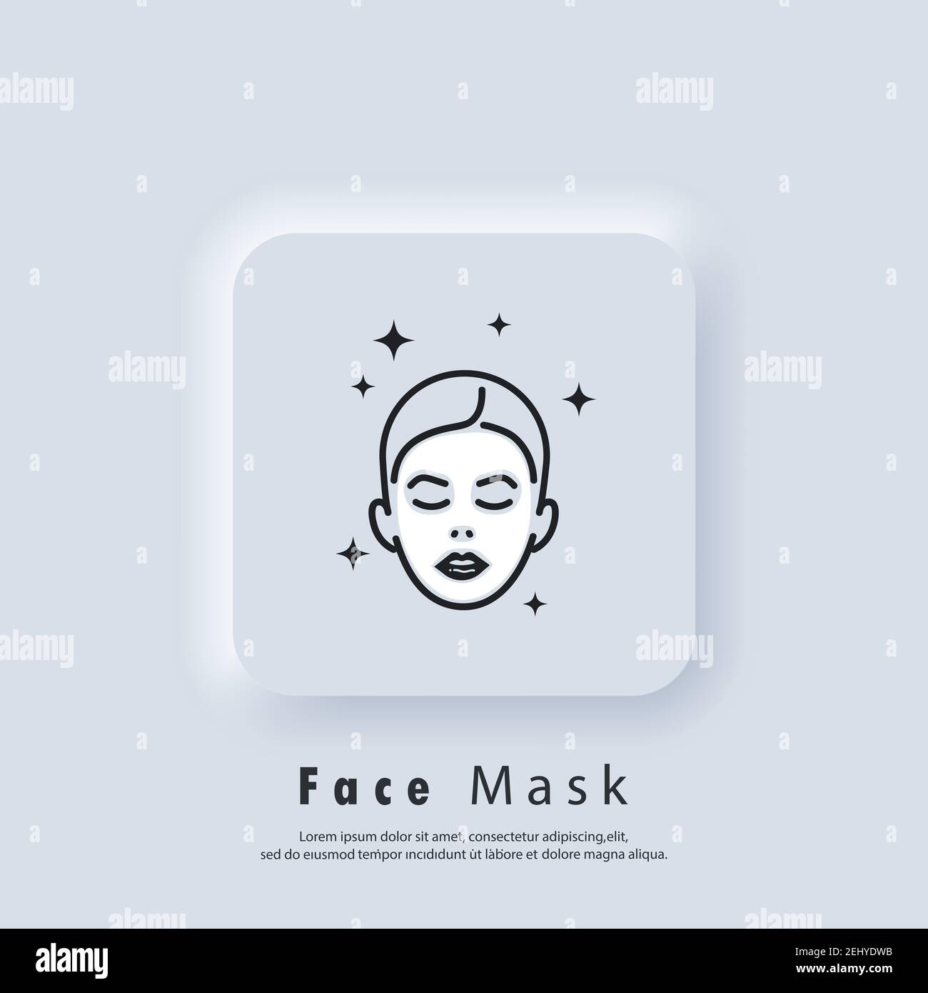 Face mask sheet icon. Skin care concept. Beauty skin logo. Vector EPS 10. UI icon. Neumorphic UI UX white user interface web button. Neumorphism Stock Vector