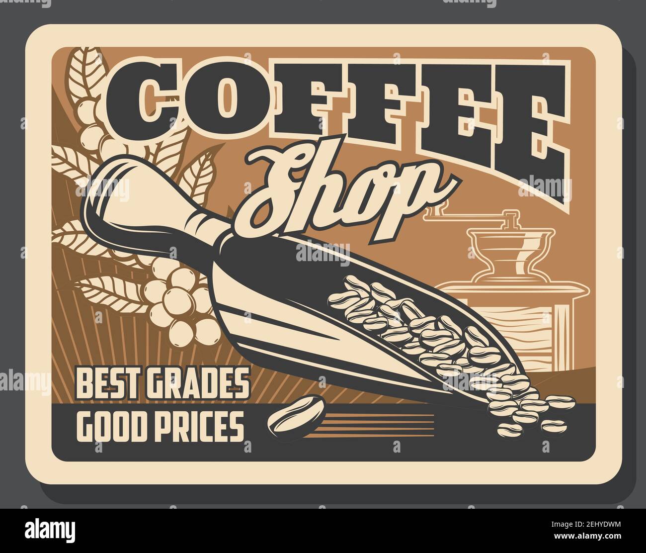 coffee brewing cafe vintage poster. Vector coffeehouse and
