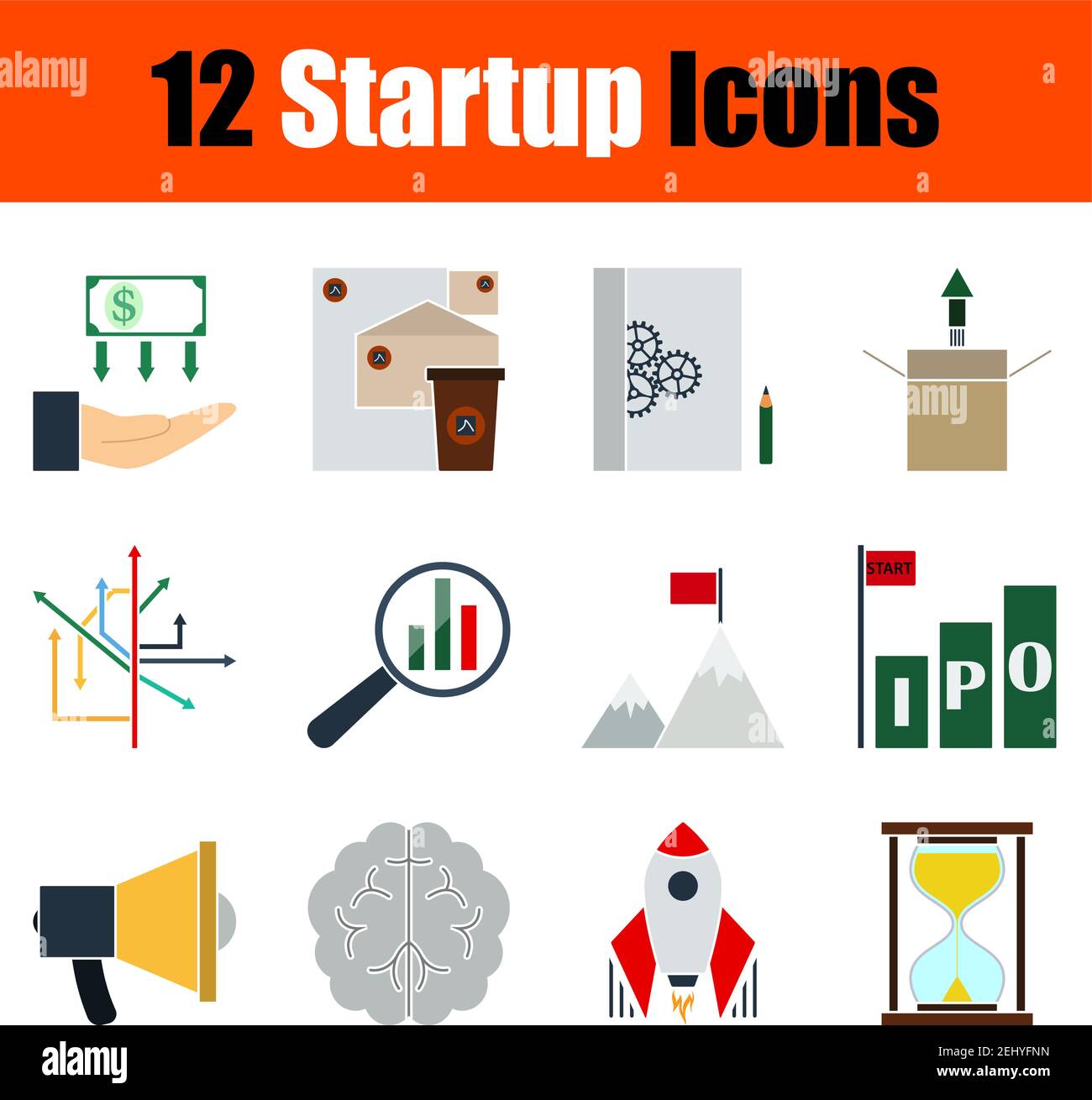 Startup Icon Set. Flat Design. Fully editable vector illustration. Text