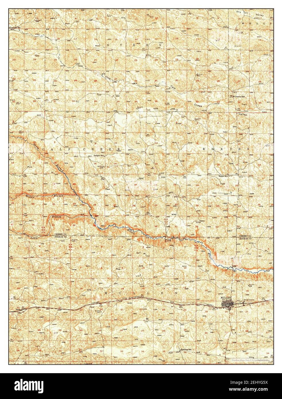 Mullen, Nebraska, map 1951, 1:62500, United States of America by Timeless Maps, data U.S. Geological Survey Stock Photo