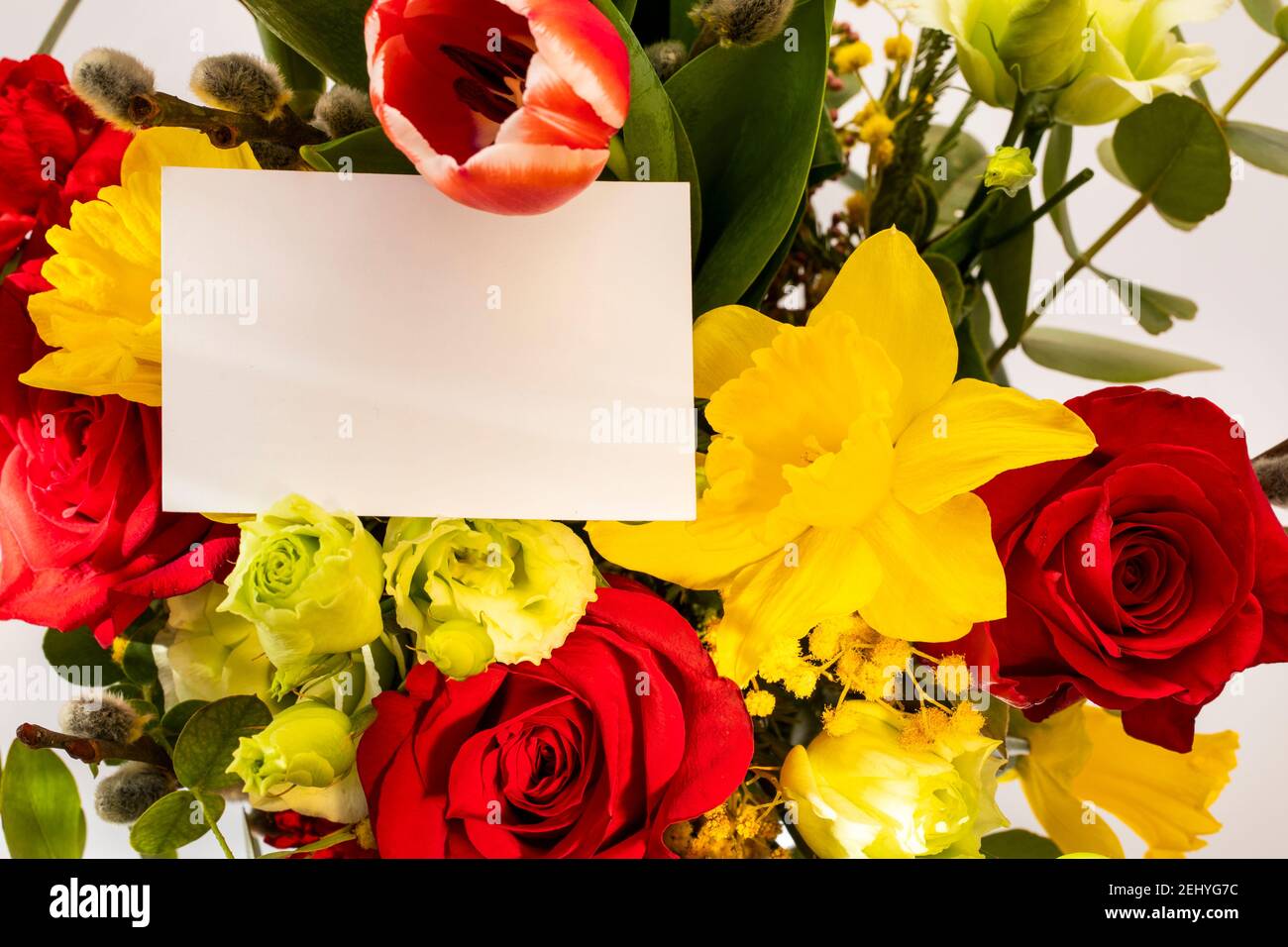 Flower Bouquet With Note Card Stock Photo Alamy