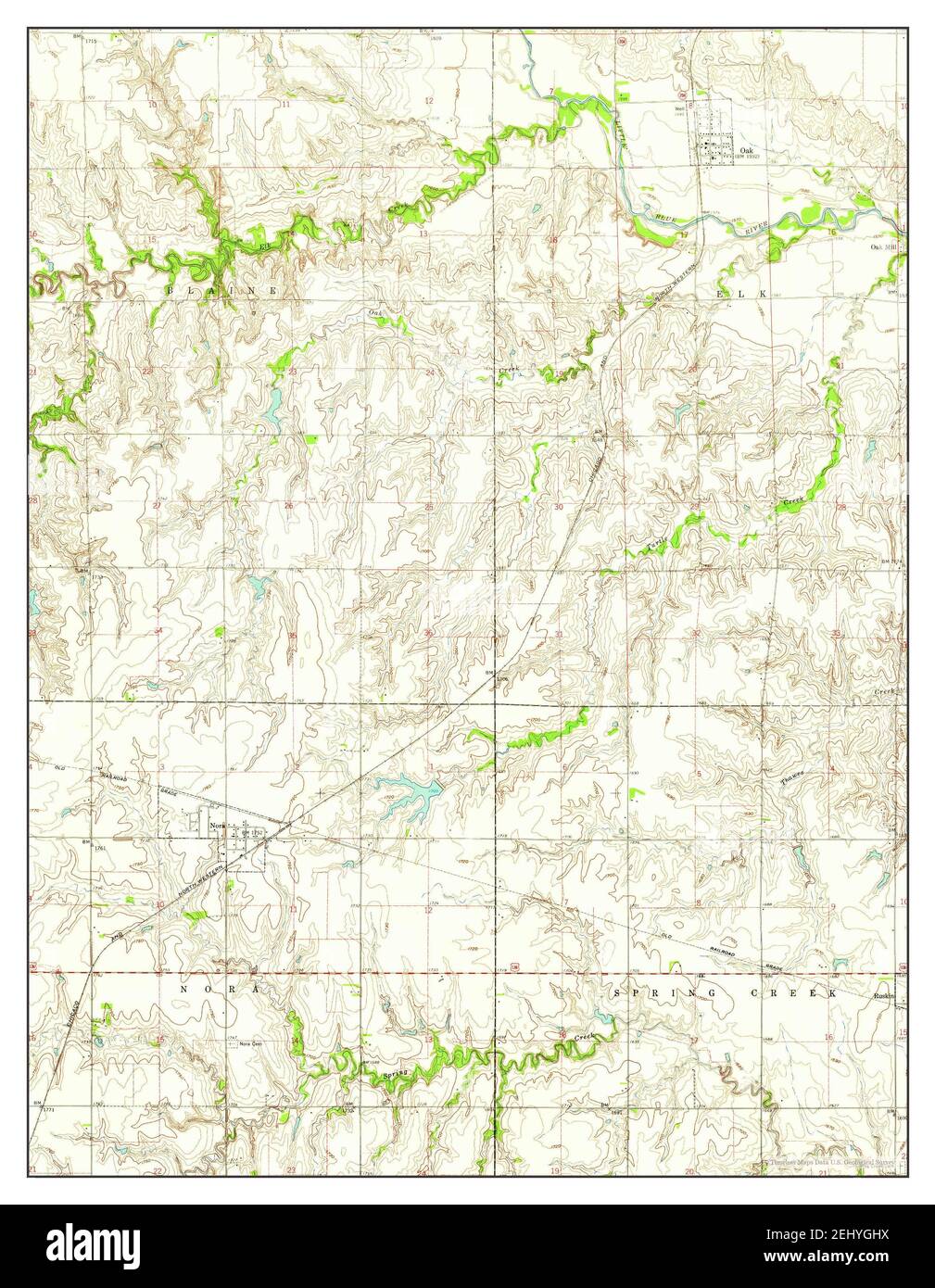Oak, Nebraska, map 1960, 124000, United States of America by Timeless