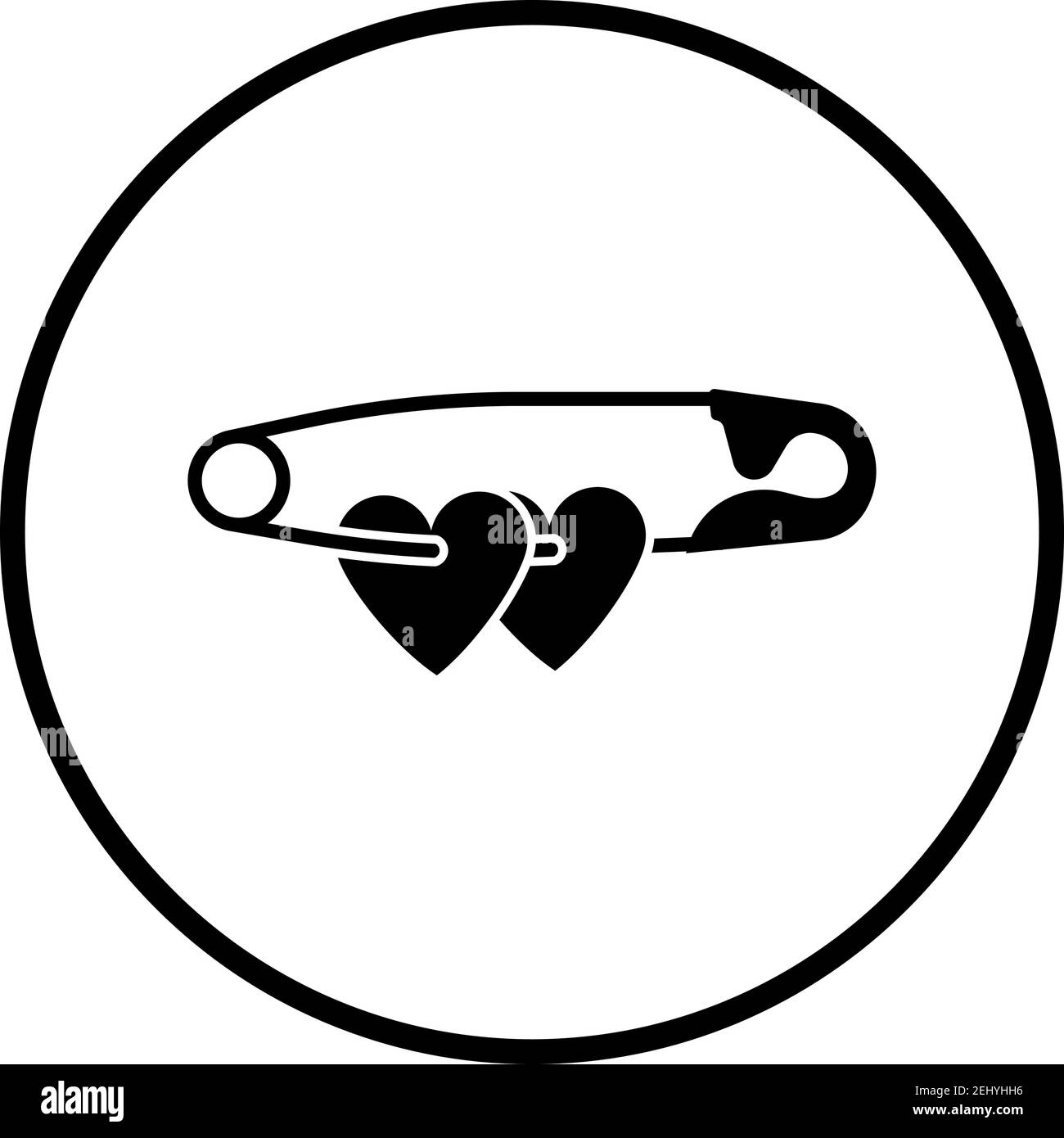 Two Valentines Heart With Pin Icon. Thin Circle Stencil Design. Vector ...