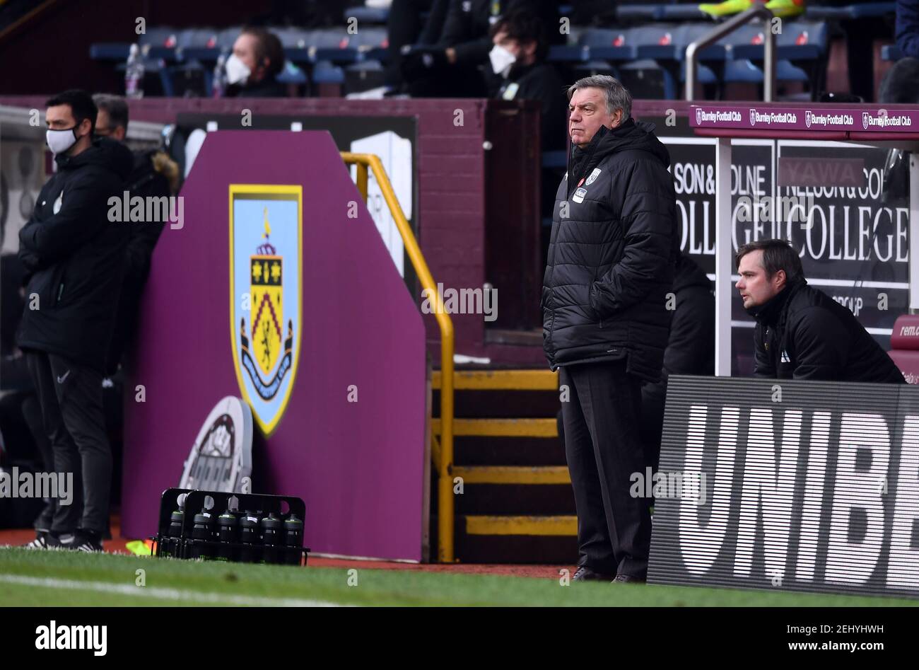 West Bromwich Albion manager Sam Allardyce on the touchline during the Premier League match at Turf Moor, Burnley. Picture date: Saturday February 20, 2021. Stock Photo