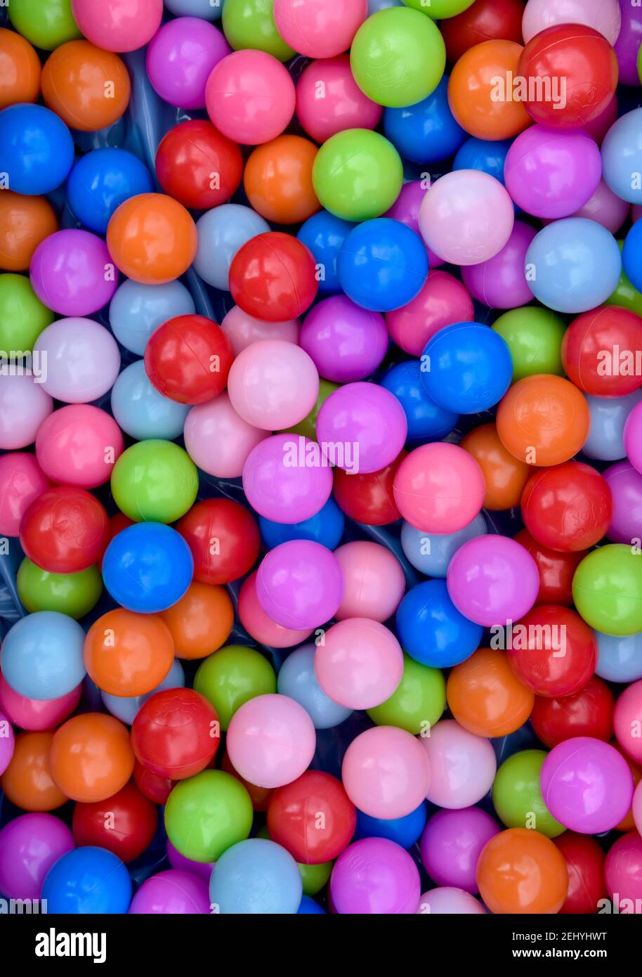 Colourful plastic children's balls for play pit, play tent, bath, bouncy house or pool Stock Photo