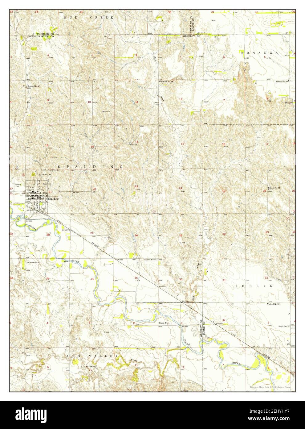 Spalding, Nebraska, map 1954, 124000, United States of America by