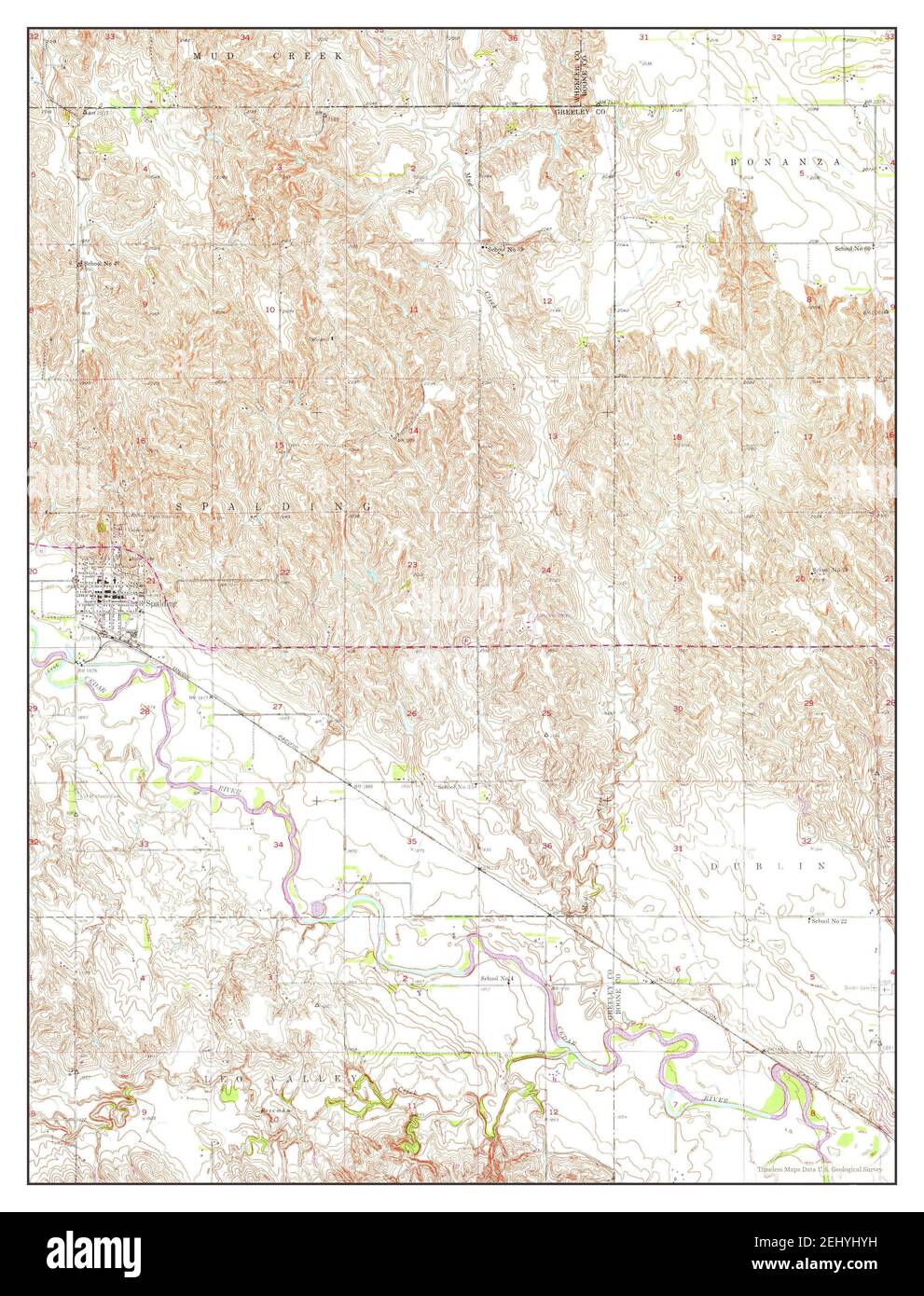 Spalding, Nebraska, map 1954, 124000, United States of America by Timeless Maps, data U.S