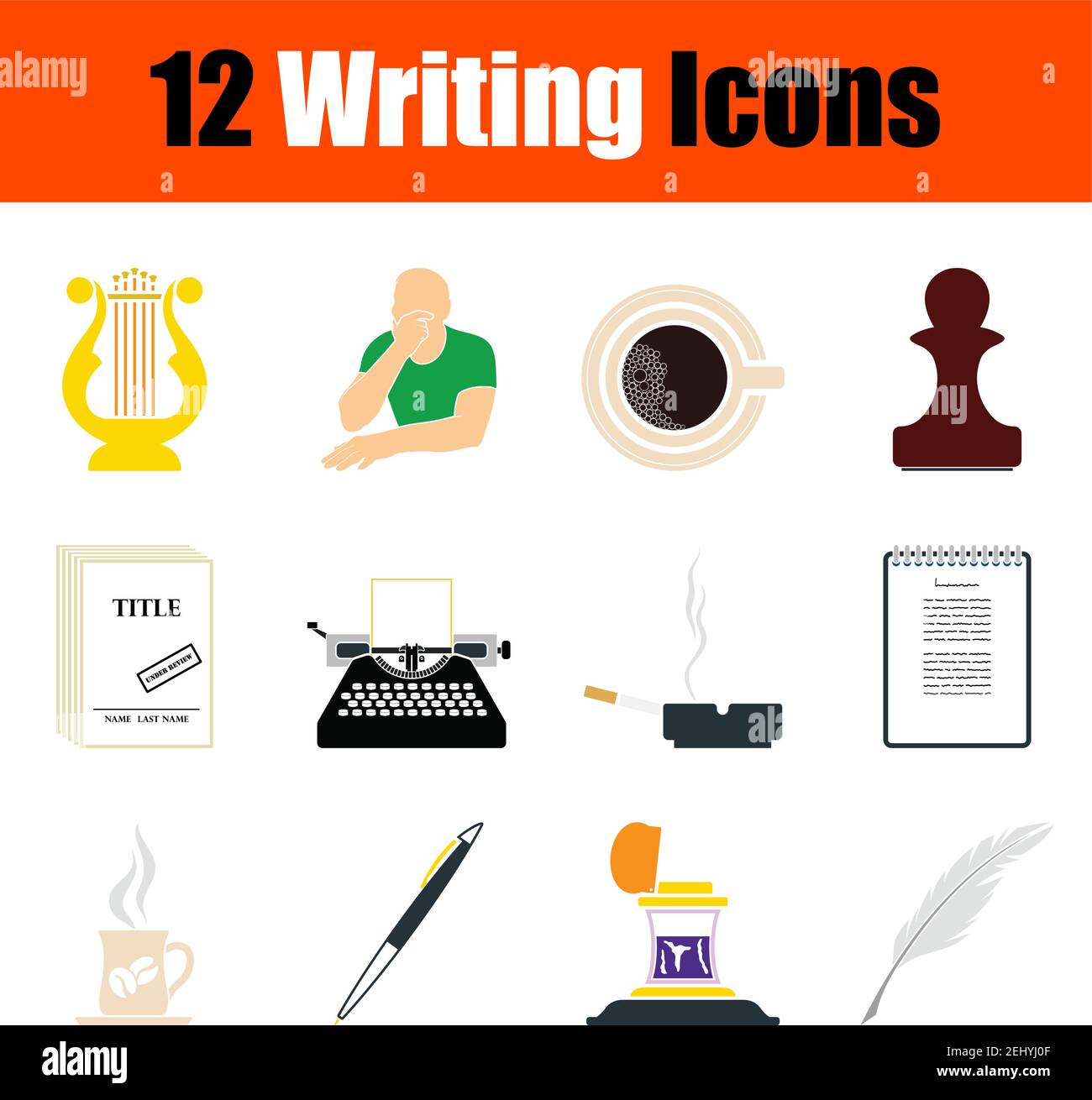Writing Icon Set. Flat Design. Fully editable vector illustration. Text ...