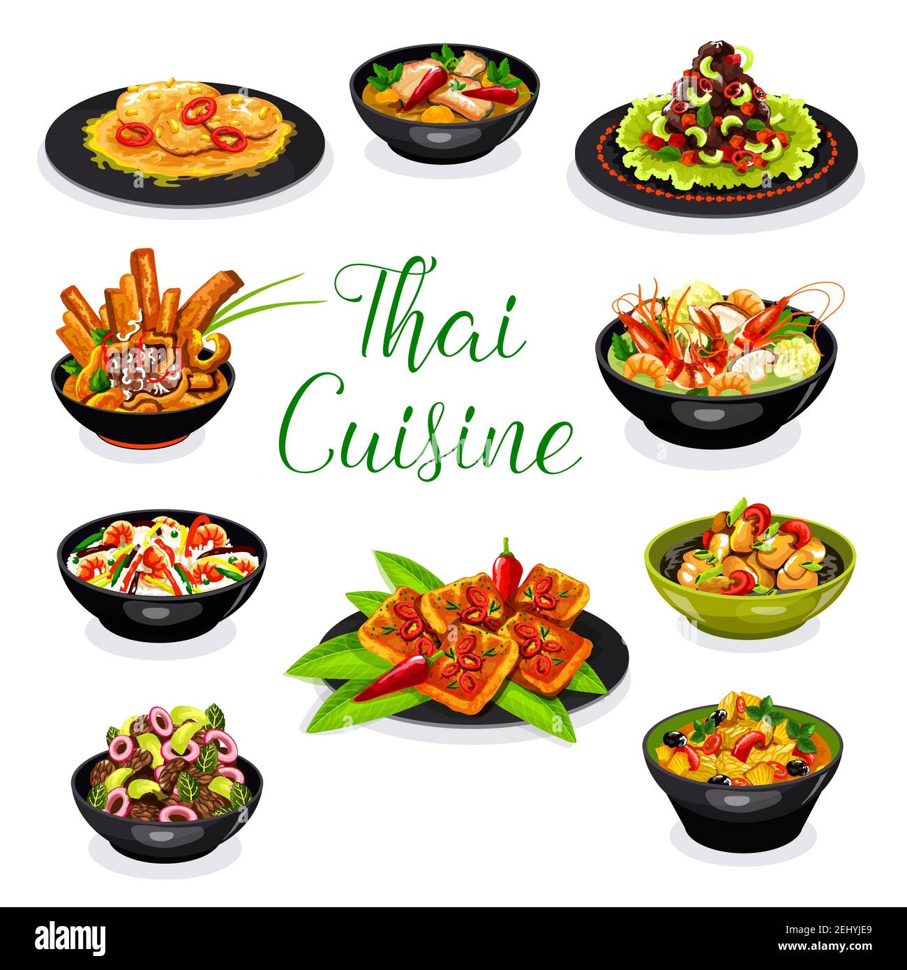 Thai cuisine asian dishes with meat and seafood. Shrimp soup tom yum