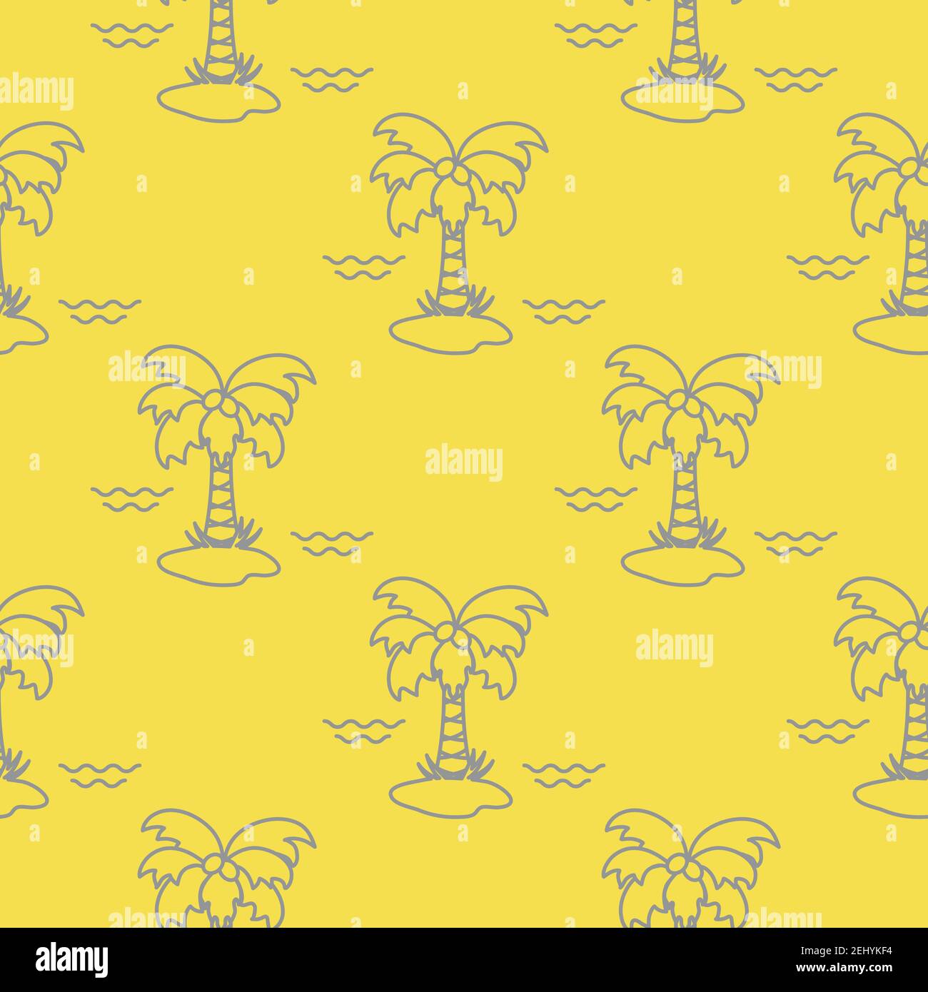 Seamless pattern with palm trees, coconuts and waves. Design for ...
