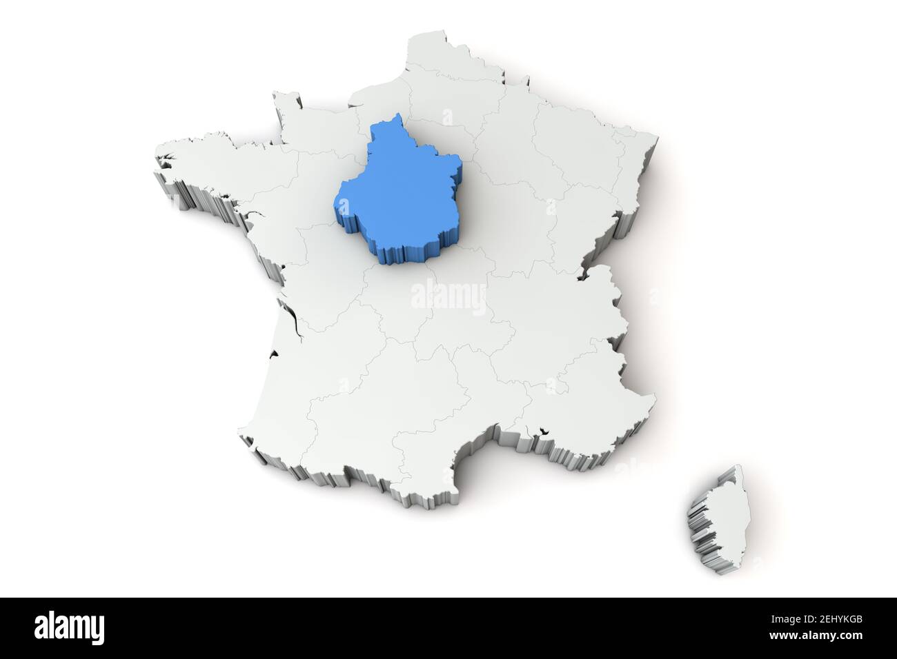 Map of France showing centre-val de loire region. 3D Rendering Stock Photo