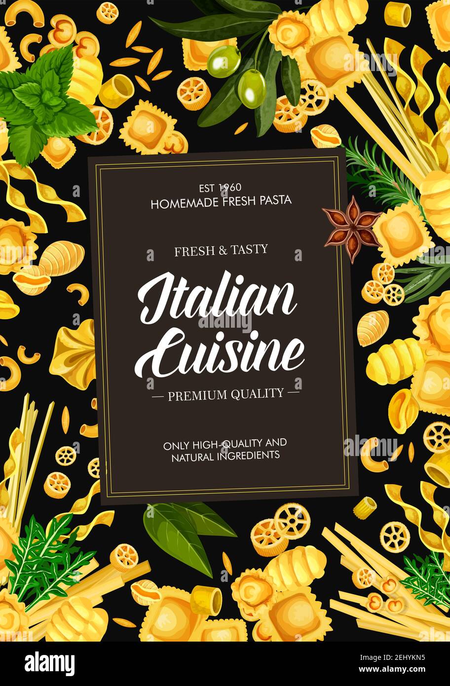 Italian cuisine pasta dishes menu cover. Vector traditional Italian