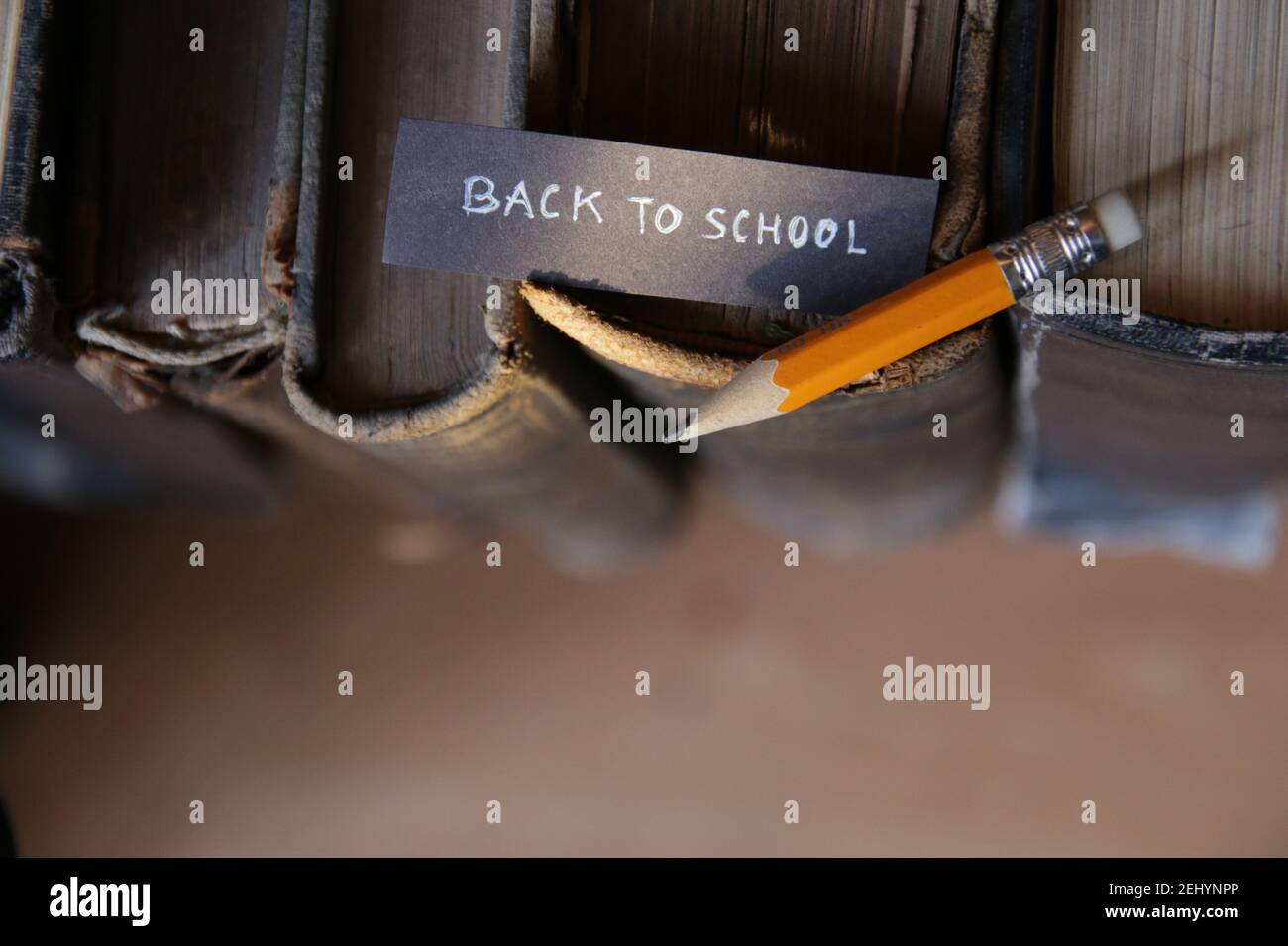 Back to school Vintage books on the shelf Stock Photo Alamy