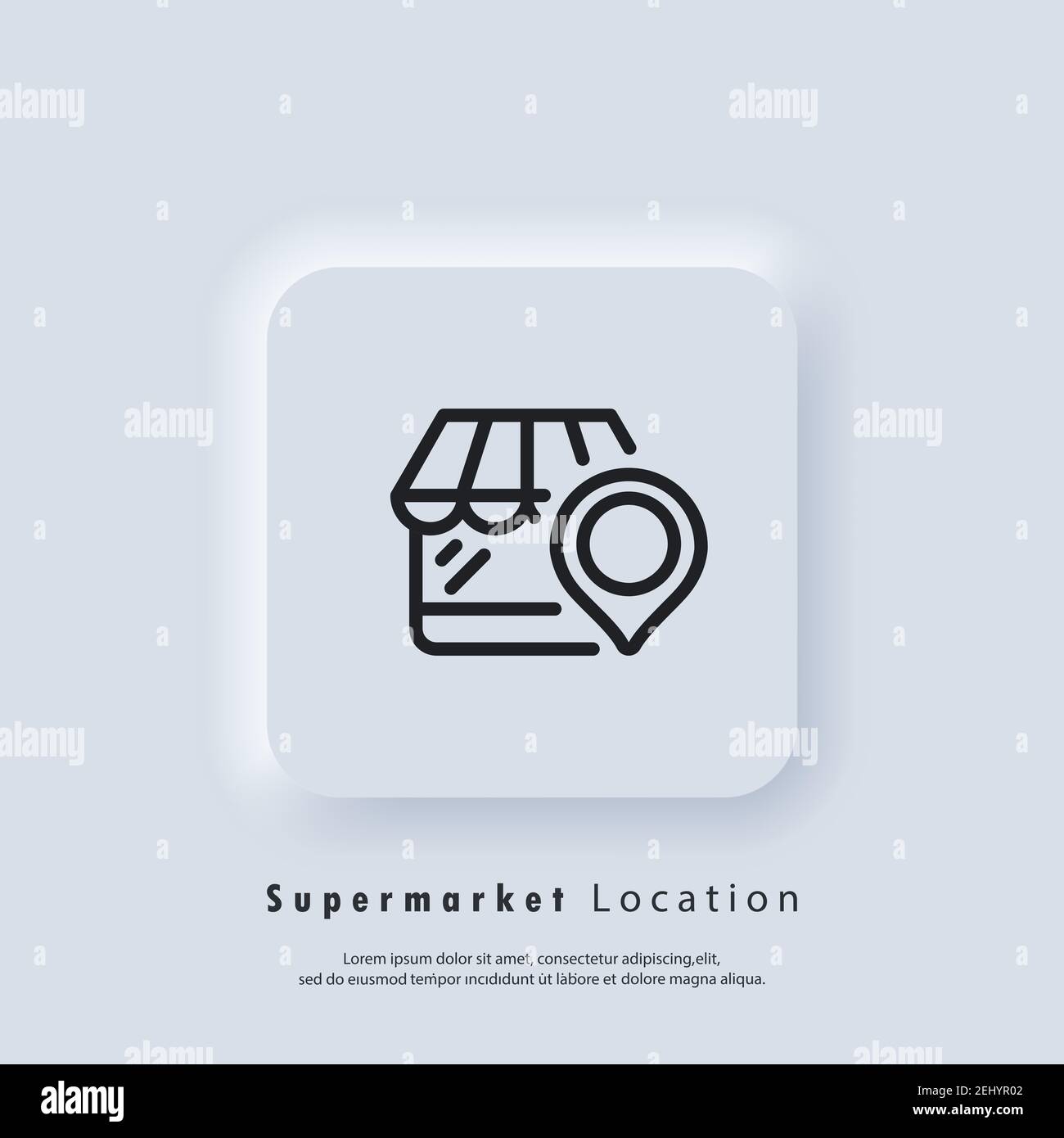 Supermarket location icon. Shop with pinpoint location. Grocery store