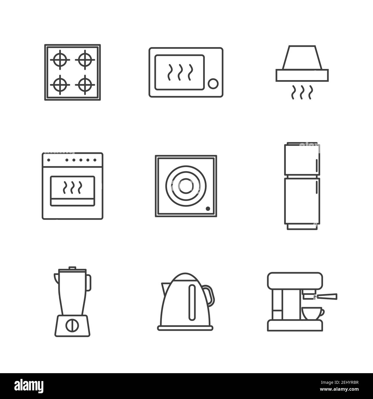 Set of Simple kitchen appliances icon in trendy line style isolated on white background for web apps and mobile concept. Vector Illustration. EPS10 Stock Vector
