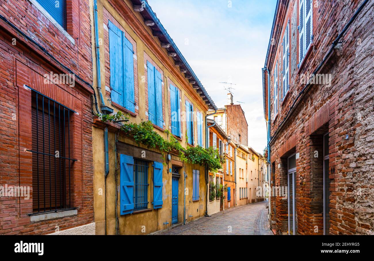 Typical Toulouse street in Occitania, France Stock Photo