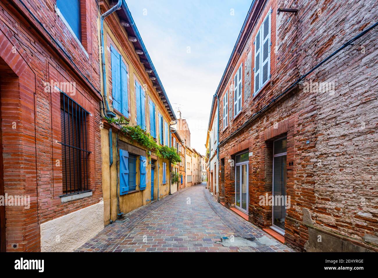 Typical Toulouse street in Occitania, France Stock Photo