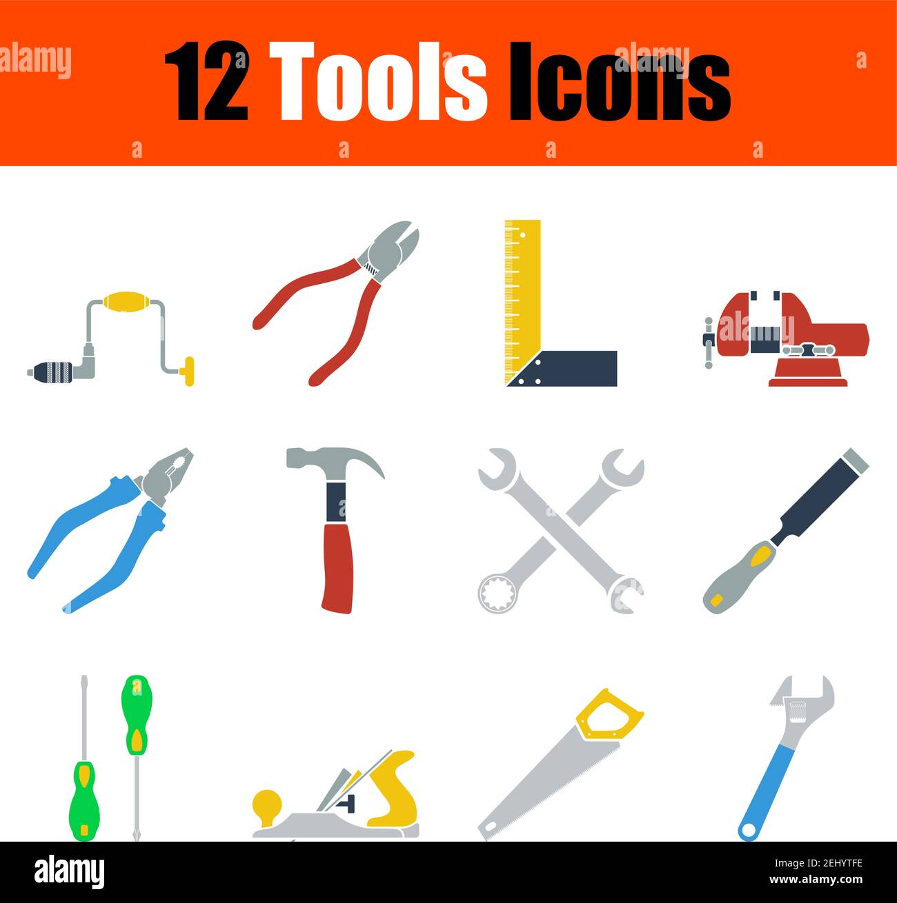 Tools Icon Set. Flat Design. Fully editable vector illustration. Text ...