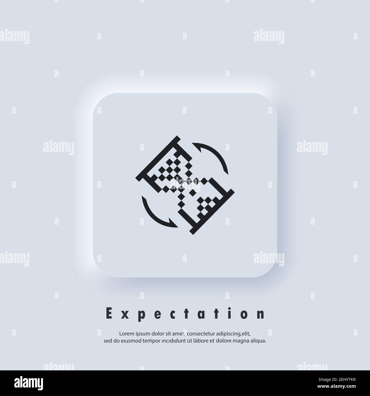 Expectation icon. Hourglass. Sandglass clock pixel icon. Waiting time. Fast service. Vector. UI icon. Neumorphic UI UX white user interface web button Stock Vector