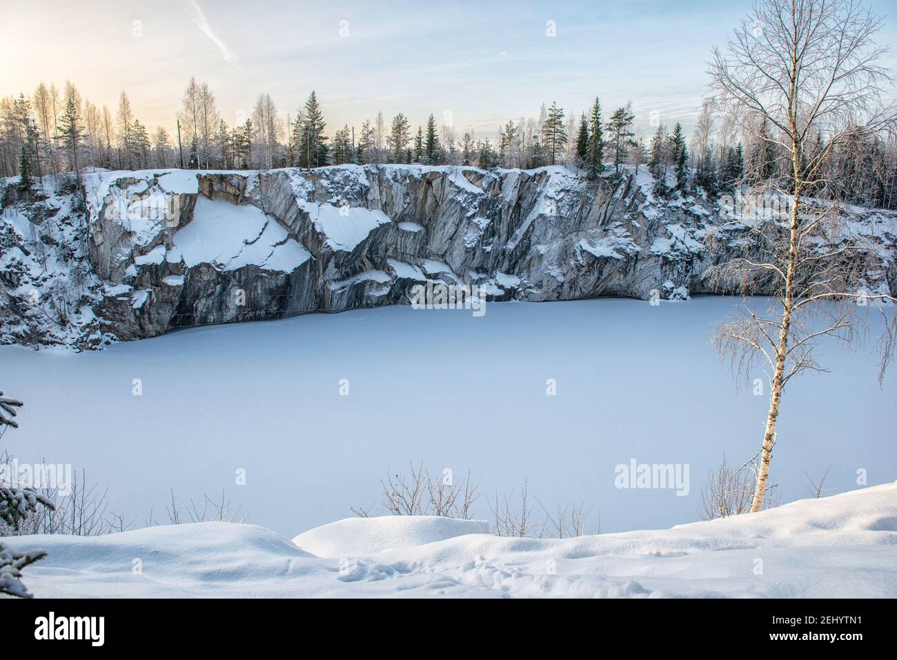 Marble kanyon in Ruskeala, Karelia in winter, Russia Stock Photo