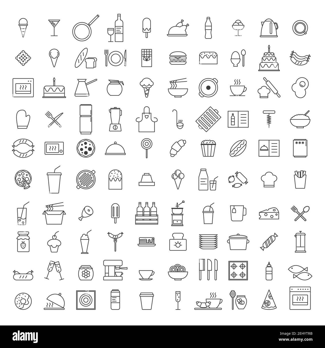Set of Simple 100 kitchen icons in trendy line style isolated on white ...